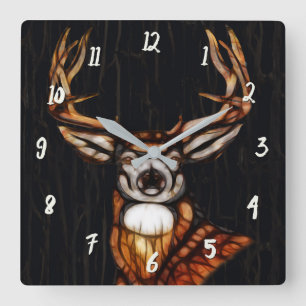 Horloge Carrée Cerf en bois rustique de campagne unique pour ferm