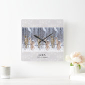 Horloge Carrée Cerf personnalisé dans la neige Noël / Hiver (Maison)