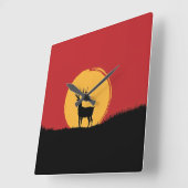 Horloge Carrée Cerf rouge et noir (Angle)