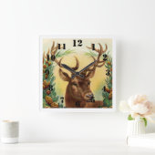 Horloge Carrée Cerf rustique élégant (Maison)