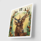 Horloge Carrée Cerf rustique élégant (Angle)
