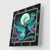 Horloge Carrée Cerf sauvage mystique (Angle)