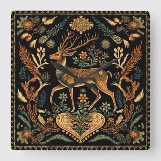 Horloge Carrée Cerf sauvage rustique (Recto)