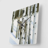 Horloge Carrée Cerfs communs en chutes de neige (Angle)