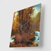 Horloge Carrée Cerfs Par Un Flux De Bois (Angle)