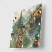 Horloge Carrée Cerfs pittoresques, Ours, Canards, Forêt faunique (Angle)