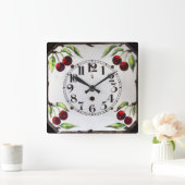 Horloge Carrée Cerises. (Maison)