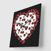 Horloge Carrée Cerises RAB Empreinte de léopard Heart Rockabilly (Angle)