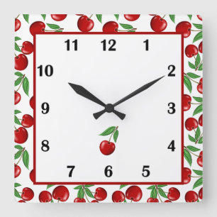 Horloge Carrée Cerises rouges partout sur Graphisme