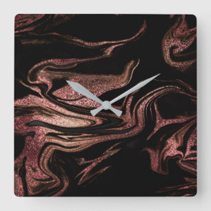 Horloge Carrée C'est un look de copper rose gold marble noir
