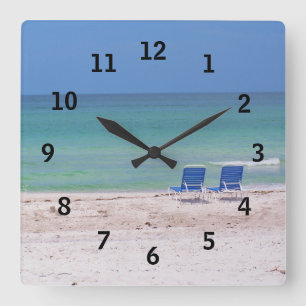 Horloge Carrée Chaises sur la plage