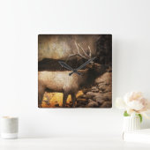 Horloge Carrée Chalet rustique cabine wapiti de montagne (Maison)