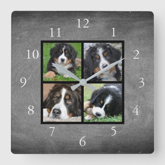 Horloge Carrée Chalkboard Family custom photo collage (Recto)