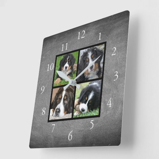 Horloge Carrée Chalkboard Family custom photo collage (Angle)