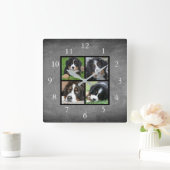 Horloge Carrée Chalkboard Family custom photo collage (Maison)