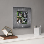 Horloge Carrée Chalkboard Family custom photo collage<br><div class="desc">Custom Family photo collage on chalkboard background clock. Add your own personnel photo to personalize the clock. Do don't have to add only square photo other sizes veut être en forme. J'ai un contact.</div>