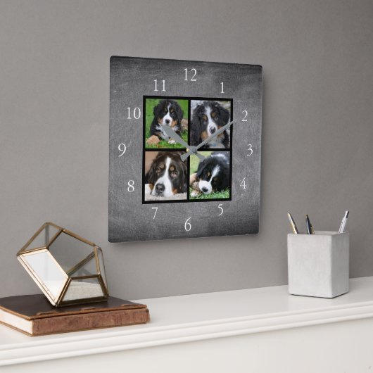 Horloge Carrée Chalkboard Family custom photo collage (Bureau)