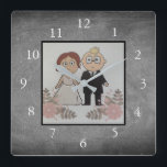 Horloge Carrée Chalkboard Family custom photo collage<br><div class="desc">Custom Family photo collage on chalkboard background clock. Add your own personnel photo to personalize the clock. Do don't have to add only square photo other sizes veut être en forme. J'ai un contact.</div>
