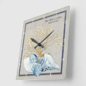 Horloge Carrée Chambre de plage nautique de coquillages de crabe (Angle)