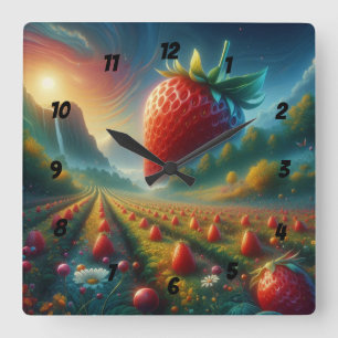 Horloge Carrée Champ de fraises de rêves