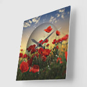 Horloge Carrée Champ Red Poppy (Angle)