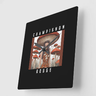 Horloge Carrée Champignon Rouge