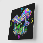 Horloge Carrée Champignons psychédéliques (Angle)