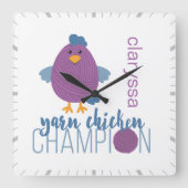Horloge Carrée Champion de poule pourpre et bleu (Recto)