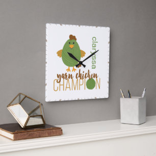 Horloge Carrée Champion du poulet vert et Brown