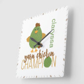 Horloge Carrée Champion du poulet vert et Brown (Angle)