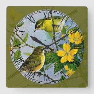 Horloge Carrée Chanson Oiseaux Jouer dans l'arbre Art Art romain 