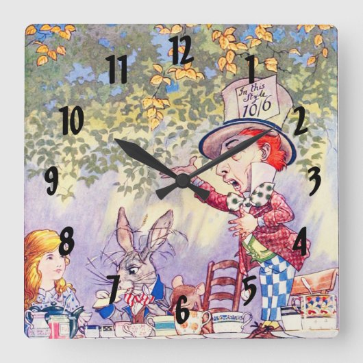 Horloge Carrée Chansons D'Alice : Une Fête De Thé Mad (Recto)