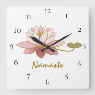 Horloge Carrée Chant religieux rose de fleur de Namaste Lotus de