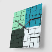 Horloge Carrée Charbon blanc Turquoise vert Aqua bleu Motif moder (Angle)
