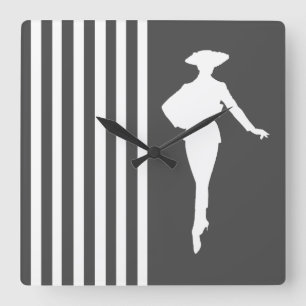 Horloge Carrée Charcoal Modern Stripes with Fashion Silhouette