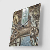 Horloge Carrée Chariot bâché, roue de chariot en bois (Angle)