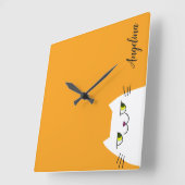 Horloge Carrée Charmant dessin animé drôle chat blanc monogramme (Angle)