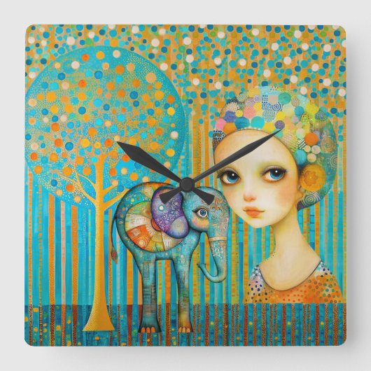 Horloge Carrée Charme des éléphants (Recto)