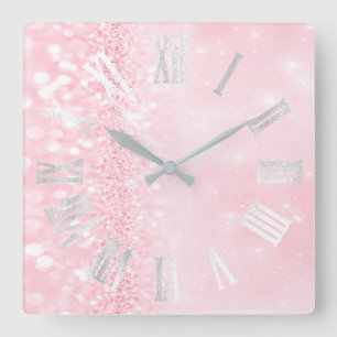 Horloge Carrée Charme romain de parties scintillantes de rose de