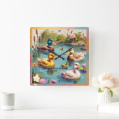Horloge Carrée "Charming Ducks on Pond" (Maison)