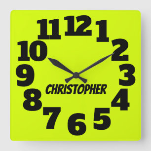 Horloge Carrée Chartreuse Neon Jaune-Vert Grand Nombre