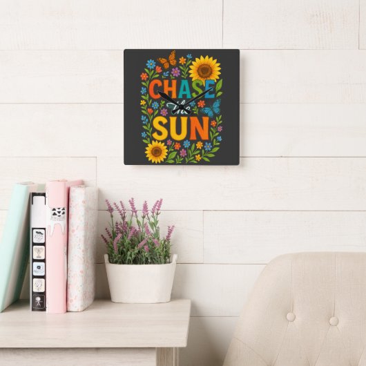 Horloge Carrée Chase the sun Wall Clock (Salle de lecture)