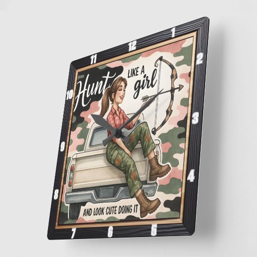 Horloge Carrée Chasse Comme Une Fille Bow (Angle)
