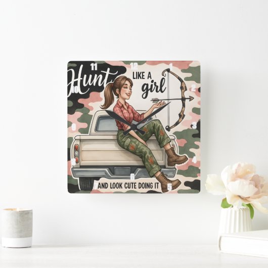 Horloge Carrée Chasse Comme Une Fille Bow (Maison)