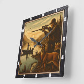 Horloge Carrée Chasseur Pêcheur faunique coucher de soleil (Angle)