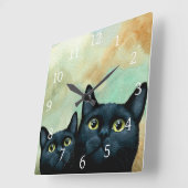Horloge Carrée Chat 607 chats noirs (Angle)
