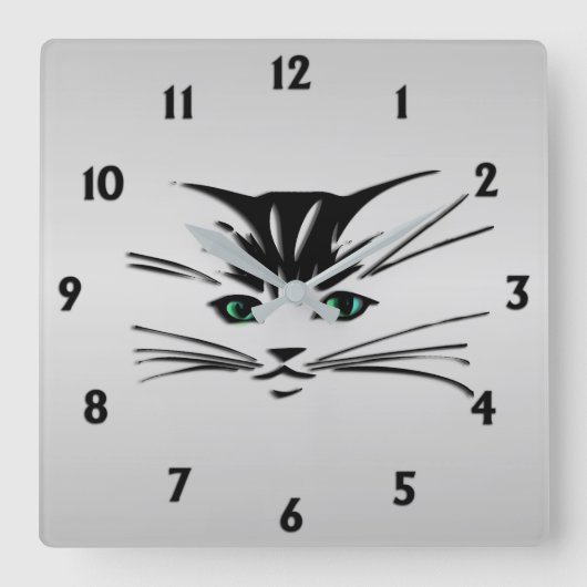 Horloge Carrée Chat à oeil vert (Recto)