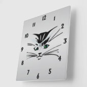Horloge Carrée Chat à oeil vert (Angle)