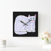 Horloge Carrée Chat à rayures violettes Art Abstrait (Maison)