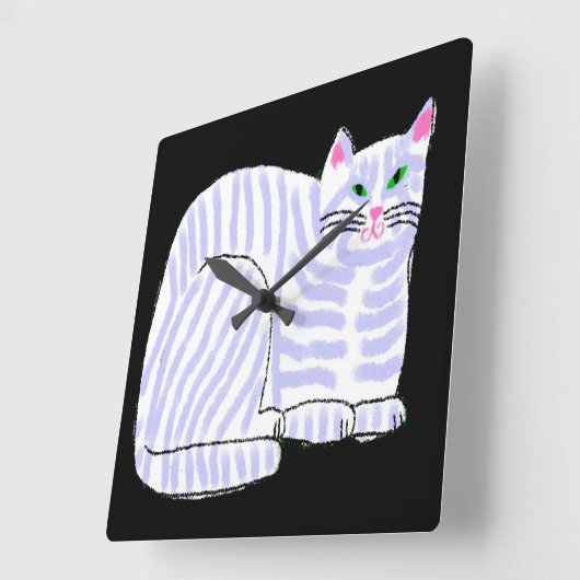 Horloge Carrée Chat à rayures violettes Art Abstrait (Angle)
